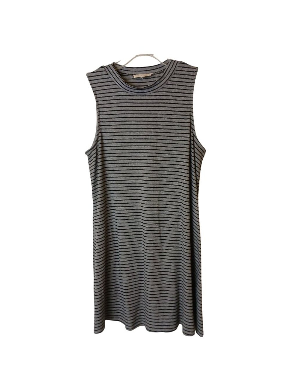 Pink Rose Womens Tank Dress Large Sleeveless Gray Black Striped Stretch #C-10